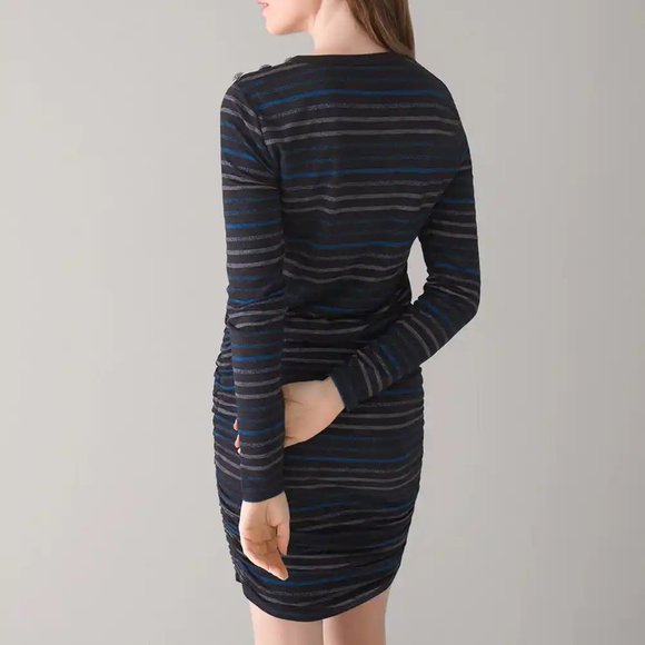 WHBM $120 Ruched Blouson Lurex Knit Dress Black Striped S M L - Picture 4 of 7